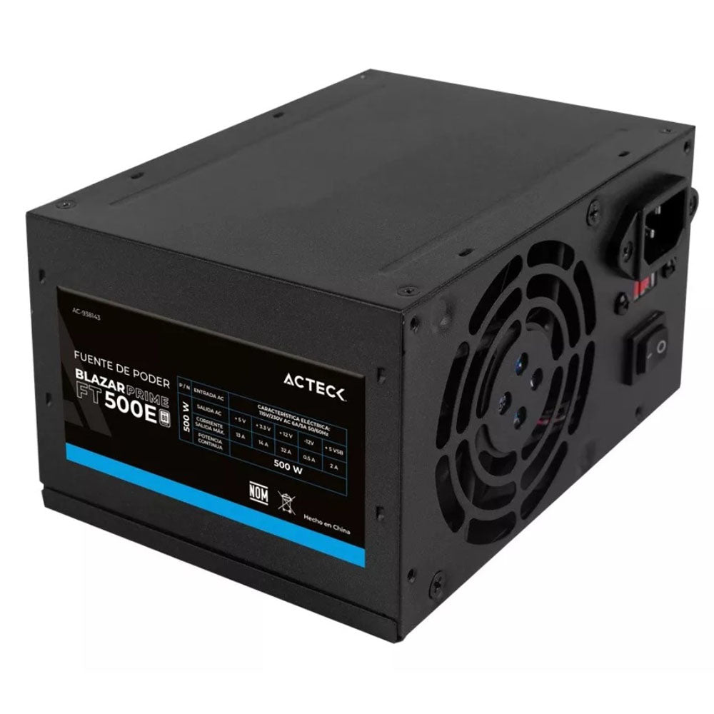 FUENTE DE PODER ACTECK (AC-938143) FT500P,500W,24PINES,2 SATA,2 MOLEX,VENT 80MM,NEGRO