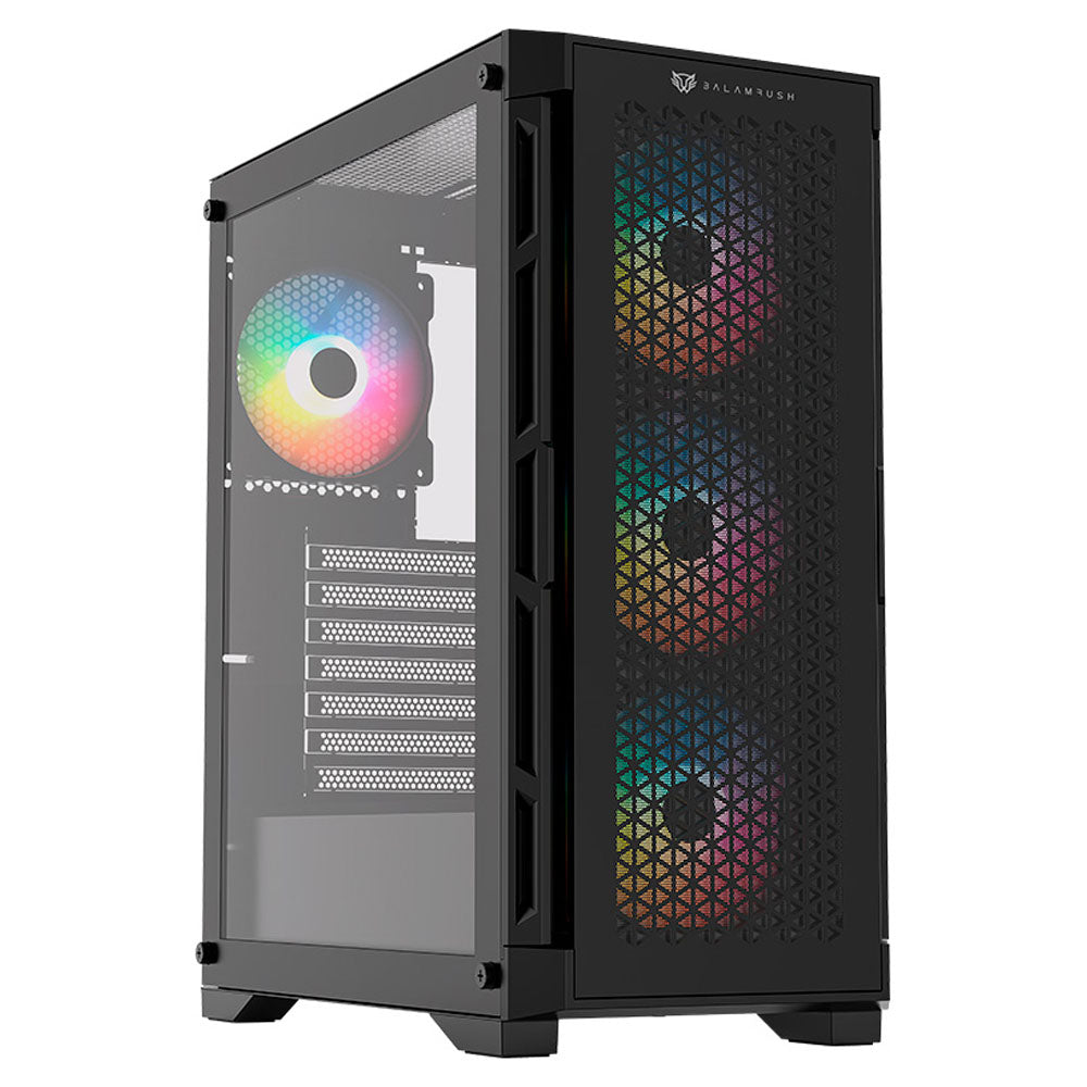 GABINETE BALAM RUSH CARBONO TWIN MATE 5000 MEDIA TORRE 4VENT ARGB CRISTAL-MESH NEGRO BR-938839