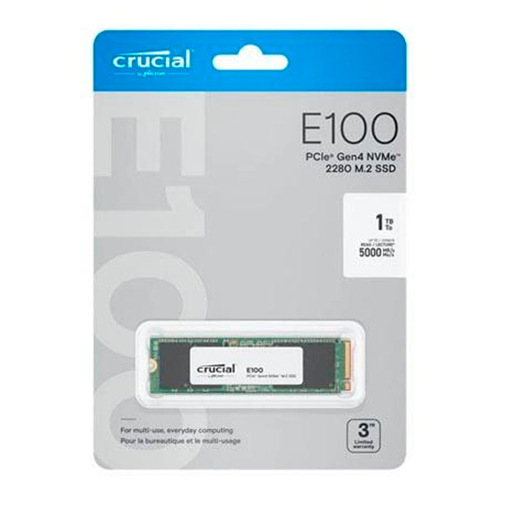 UNIDAD ESTADO SOLIDO M.2 CRUCIAL 1TB (CT1000E100SSD8) E100, PCIE 4.0, NVME, 2280