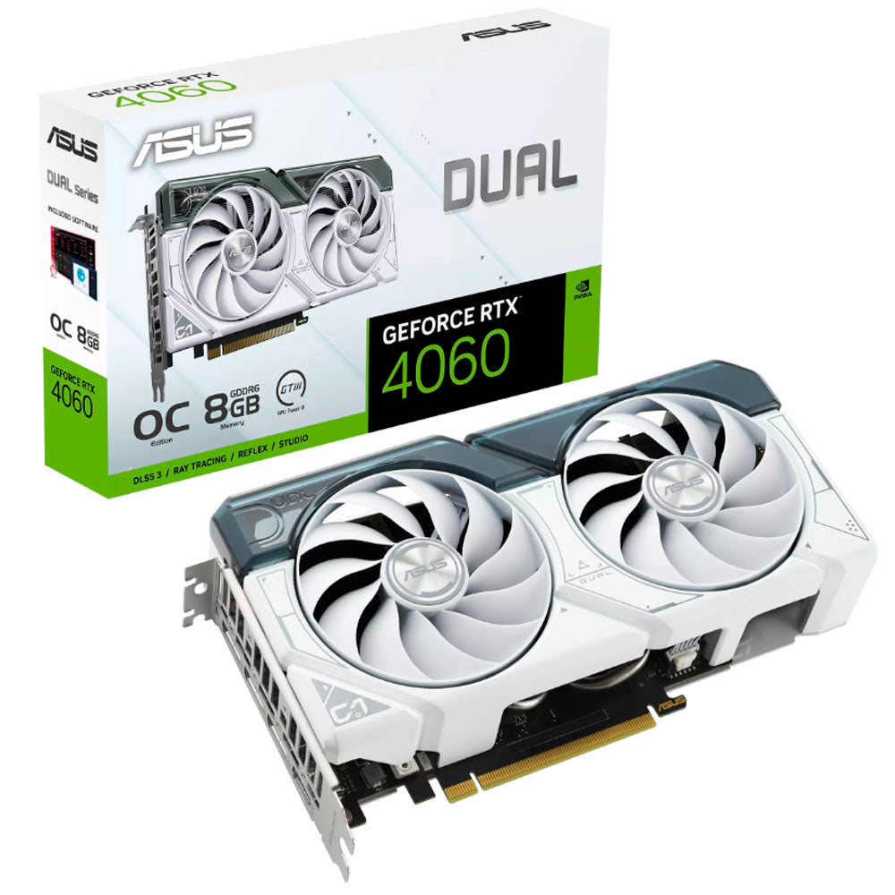 TARJETA DE VIDEO ASUS (DUAL-RTX4060-O8G-WHITE) DDR6 128BIT PCIE4.0 HDMI 2.1 3xDP1.4A DOBLE VENT