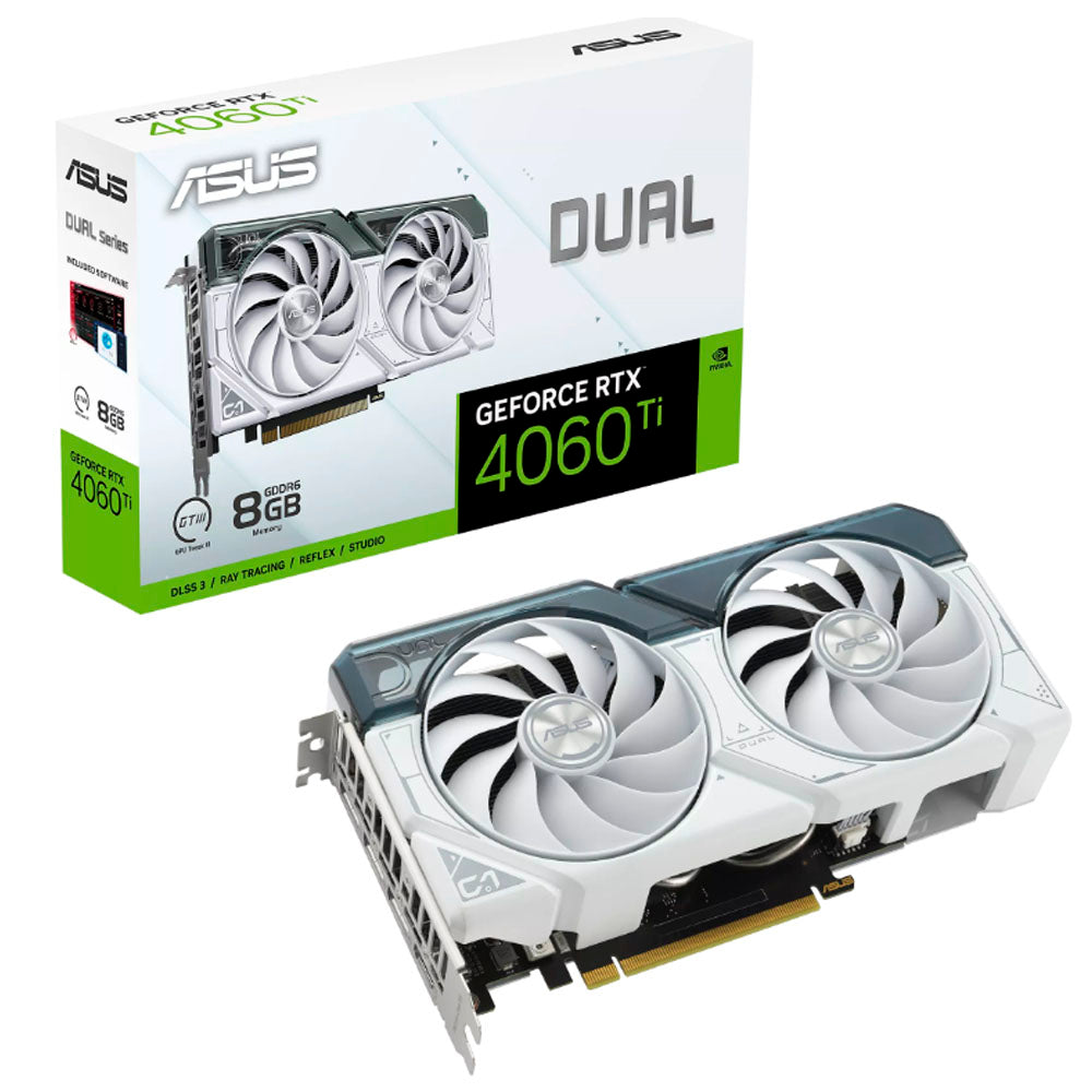 TARJETA DE VIDEO ASUS (DUAL-RTX4060TI-8G-WHITE) DDR6 128BIT PCIE4.0 HDMI 2.1 3xDP1.4A DOBLE VENT