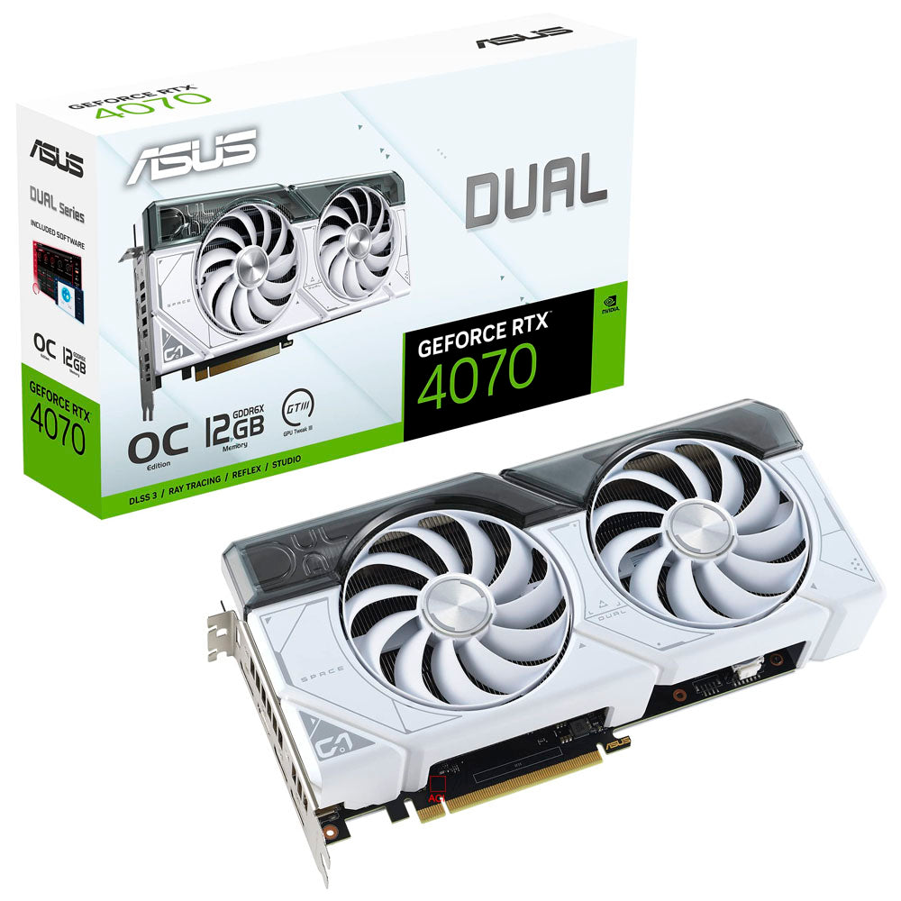 TARJETA DE VIDEO ASUS (DUAL-RTX4070-O12G-WHITE) DDR6 192BIT PCIE4.0 HDMI 3xDP DOBLE VENT