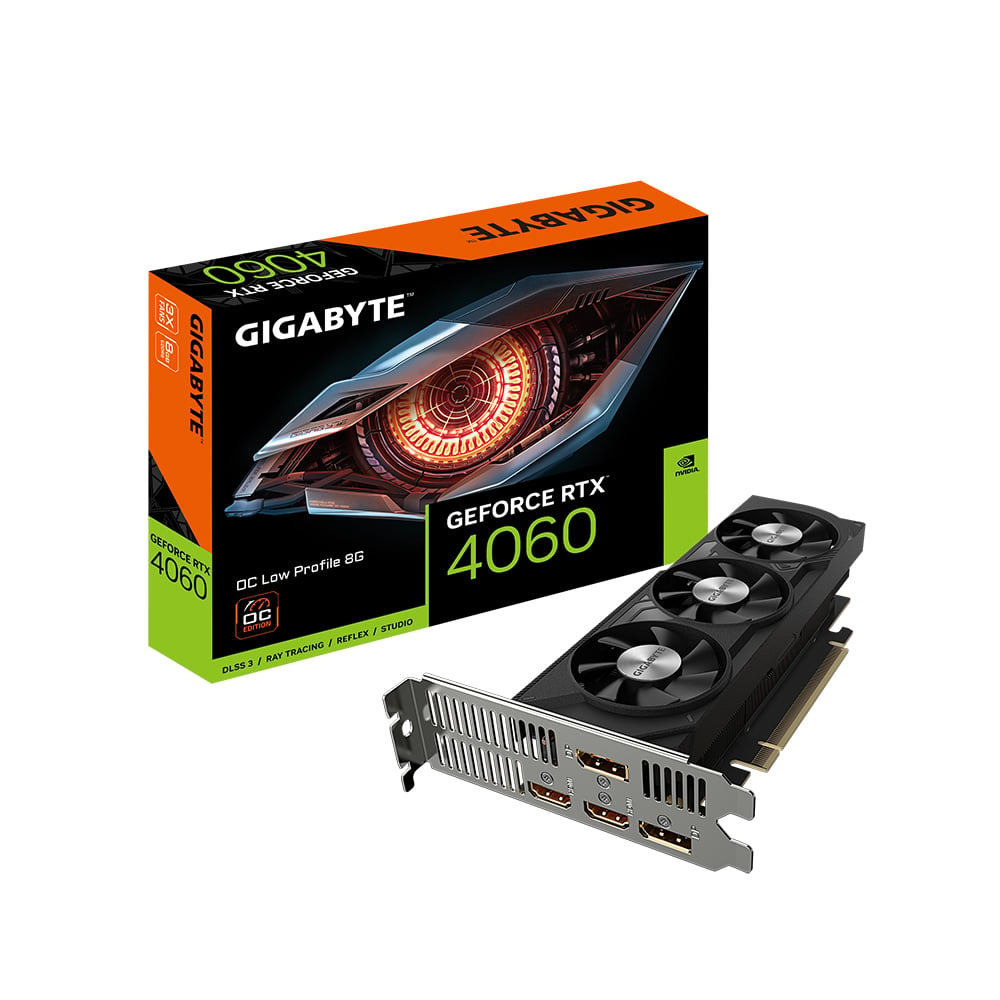 TARJETA DE VIDEO GIGABYTE (GV-N4060OC-8GL) RTX 4060 LOW PROFILE, 8GB GDDR6, PCIE 4.0, 2*HDMI, 2*DP