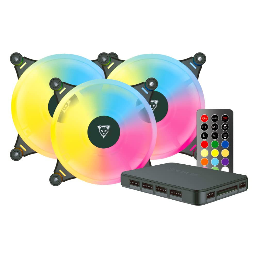 KIT DE 3 VENTILADORES OCELOT 120MM RGB HUB CONTROL REMOTO NEGRO OFKIT-2