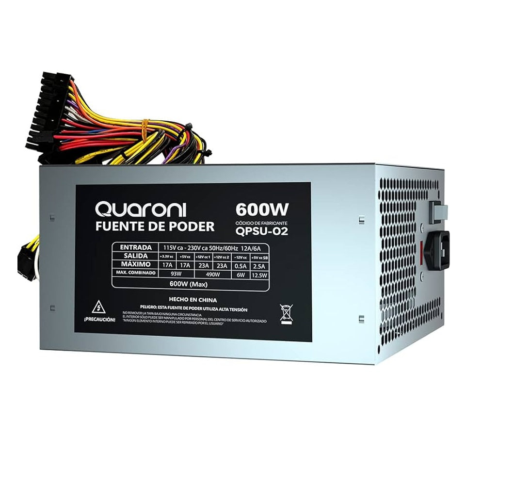 FUENTE DE PODER QUARONI 600W METALICO 24 PIN