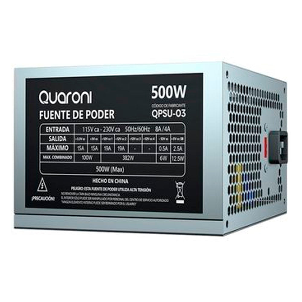 FUENTE DE PODER QUARONI SLIM 500W METALICO 24PINS QPSU-03