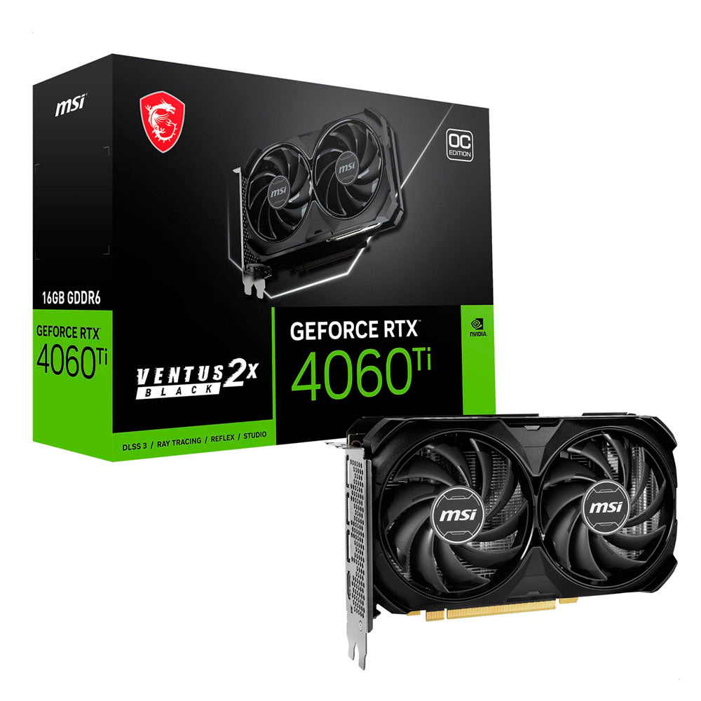 TARJETA DE VIDEO MSI GEFORCE RTX 4060 TI VENTUS 2X BLACK 16G OC 16GB GDDR6 1xHDMI 3xDP