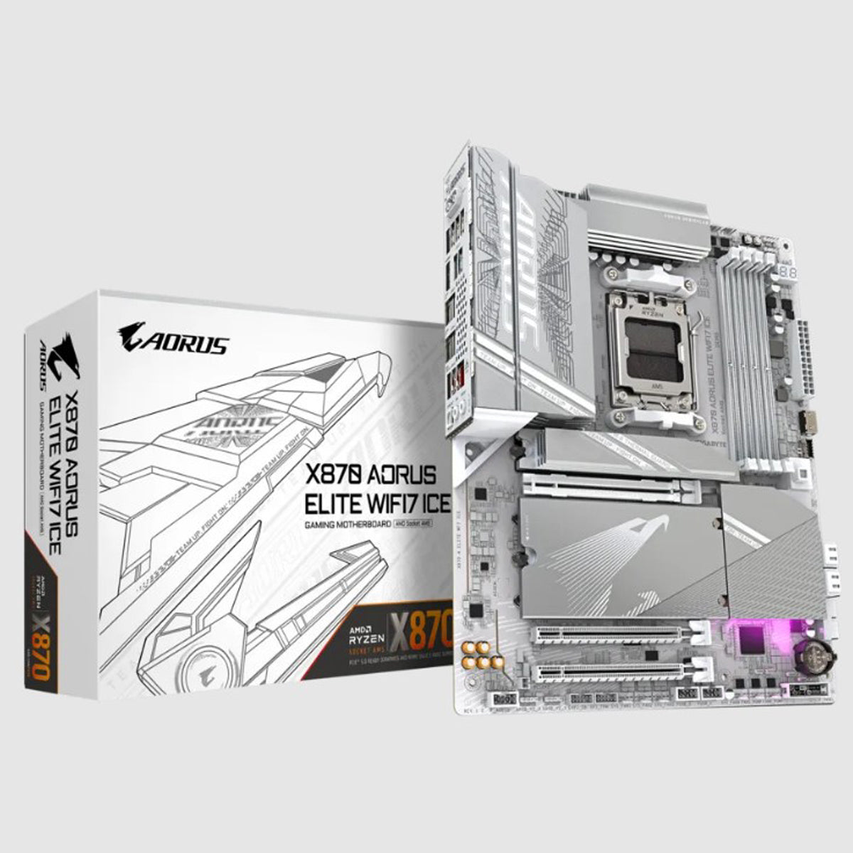 MOTHERBOARD GIGABYTE (X870 A ELITE WF7 ICE) SOCKET AM5, 4*DDR5 8000MHZ, HDMI, ATX, WIFI7/BT