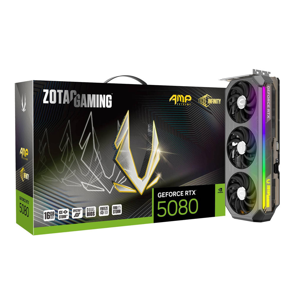 TARJETA DE VIDEO ZOTAC (ZT-B50800B-10P) RTX 5080 AMP EXTREME INFINITY,16GB GDDR7,PCIE 5,3*DP,3*FAN