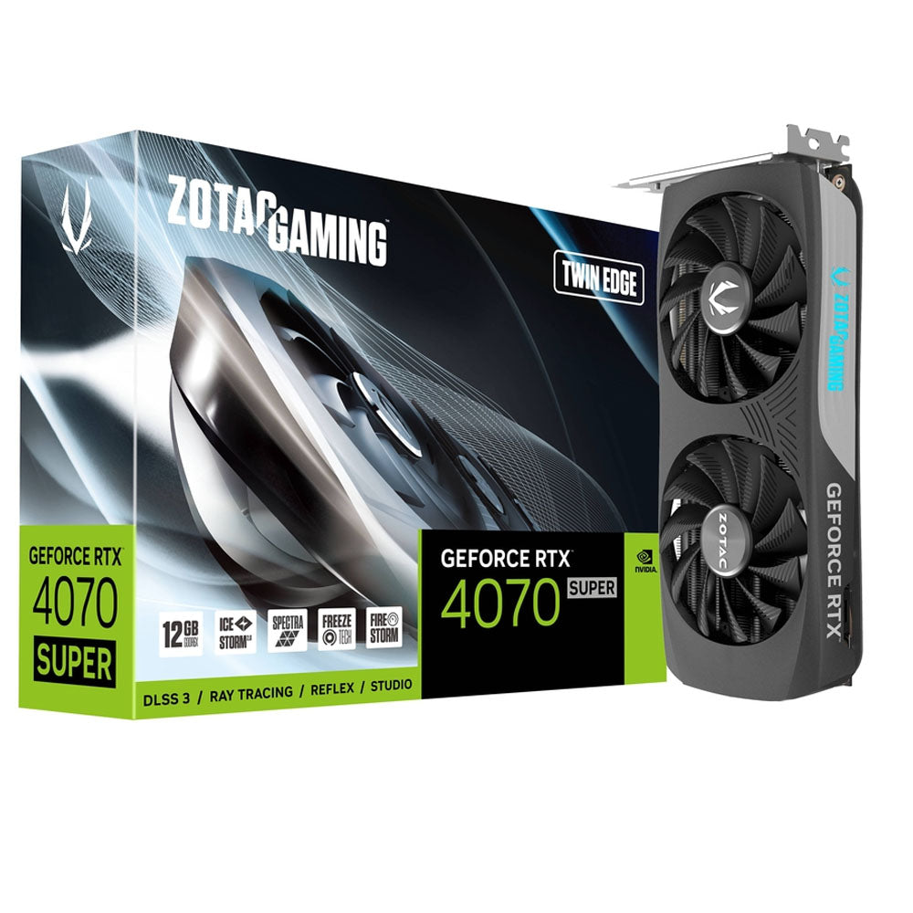 TARJETA DE VIDEO ZOTAC GEFORCE RTX 4070 SUPER TWIN EDGE 12GB GDDR6X 192BIT HDMI 3xDP DOBLE VENT ZT-D40720E-10M