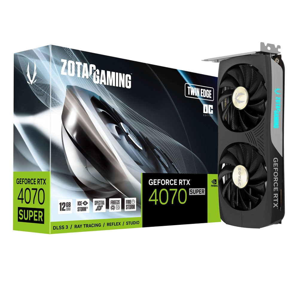 TARJETA DE VIDEO ZOTAC GEFORCE RTX 4070 SUPER TWIN EDGE OC 12GB GDDR6X 192BIT HDMI 3xDP DOBLE VENT ZT-D40720H-10M