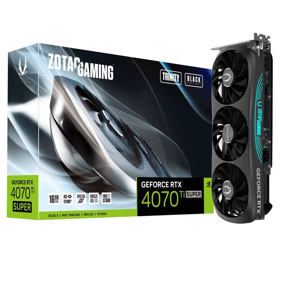 TARJETA DE VIDEO ZOTAC GEFORCE RTX 4070 TI SUPER TRINITY BLACK EDITION 16GB GDDR6X 256BIT 3xHDMI 3xDP TRIPLE VENT ZT-D40730D-10P