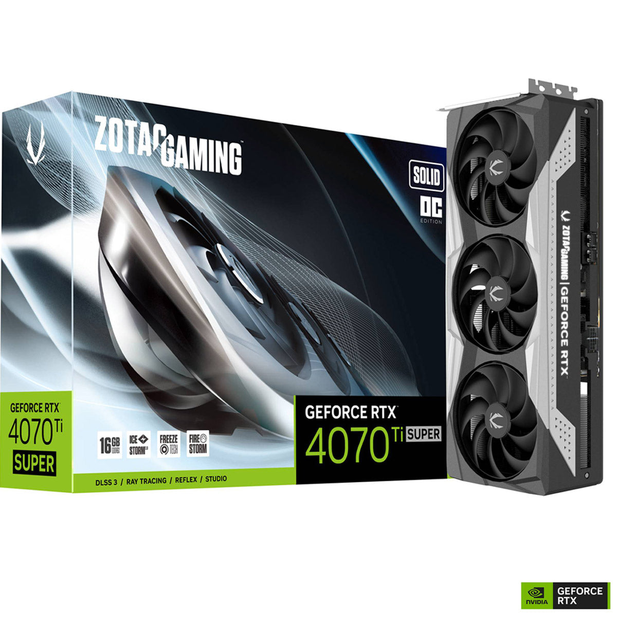 TARJETA DE VIDEO ZOTAC (ZT-D40730RC-10P) RTX 4070TI SUPER SOLID OC,16GB,GDDR6X,16*PCI,3*DP,3*FAN