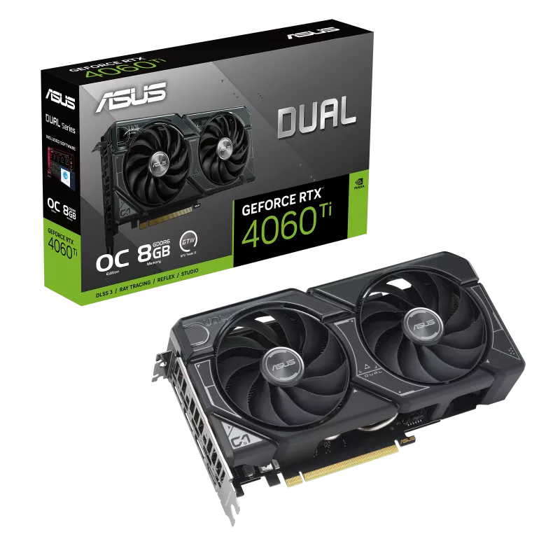 TARJETA DE VIDEO ASUS GEFORCE RTX 4060Ti 8GB GDDR6 OC EDITION 128BITS PCIE4 DUAL-RTX4060TI-O8G
