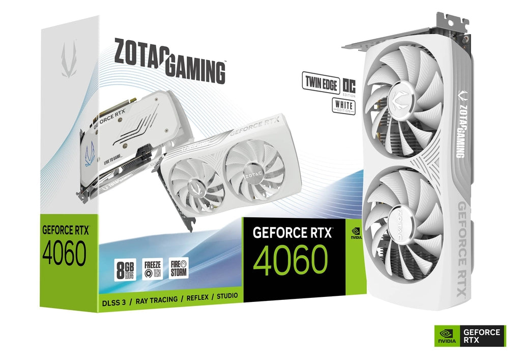TARJETA DE VIDEO ZOTAC (ZT-D40600Q-10M) RTX 4060 TWIN EDGE OC WHITE 8GB GDDR6 128 BIT DP*3 HDMI