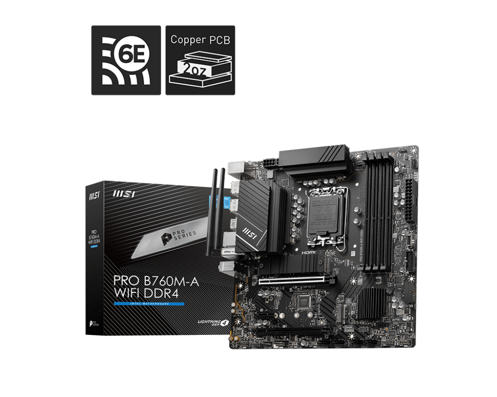 TARJETA MADRE MSI PRO B760M-A WIFI DDR4 1700 4xDDR4 MATX