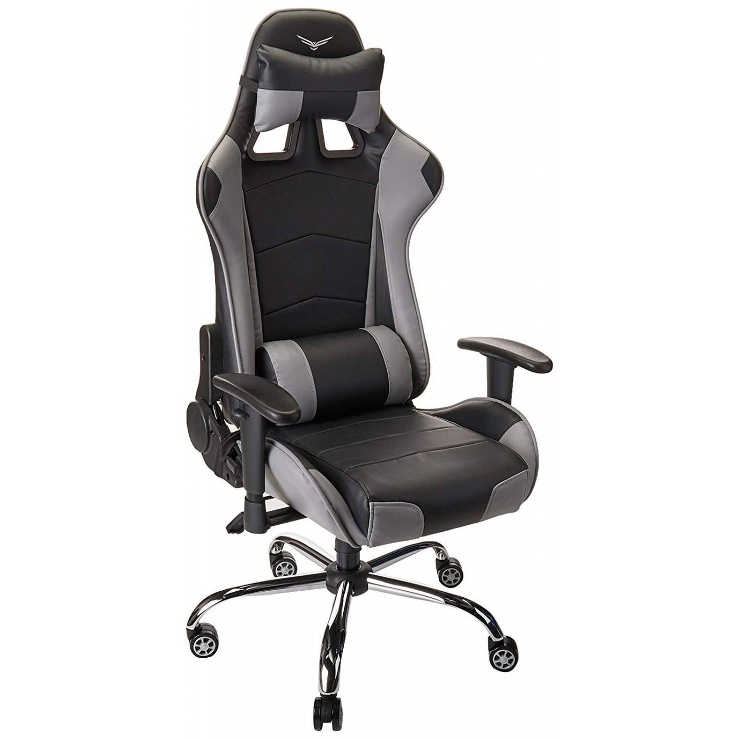 SILLA GAMER NACEB SOLDIER PIEL SINTETICA, RECLINABLE, SOPORTE LUMBAR Y CERVICAL COLOR NEGRO CON GRIS