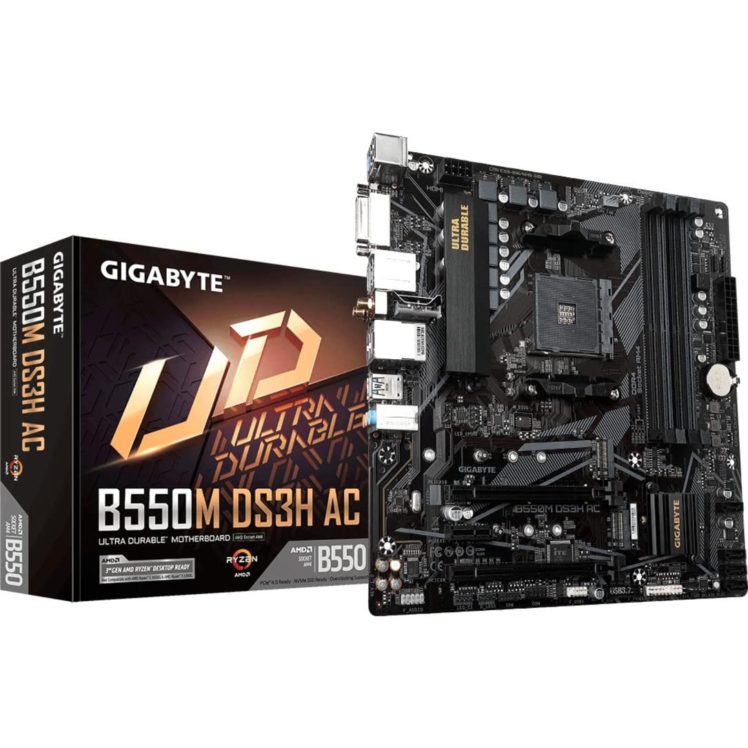 TARJETA MADRE GIGABYTE B550M DS3H AC AM4 4xDDR4 2xM.2 HDMI ATX
