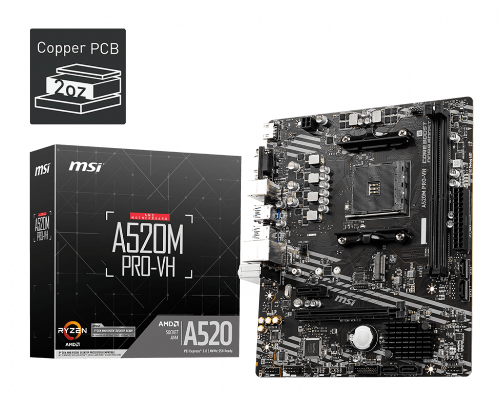 TARJETA MADRE MSI A520M PRO-VH AM4 2xDDR4 4400MHZ MATX