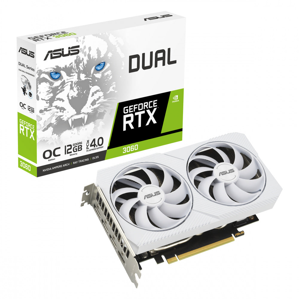 TARJETA DE VIDEO ASUS (DUAL-RTX3060-O12G-WHITE) 192-BIT,PCI-E 4.0,HDMI 2.1,3*DP1.4A,DUAL FAN