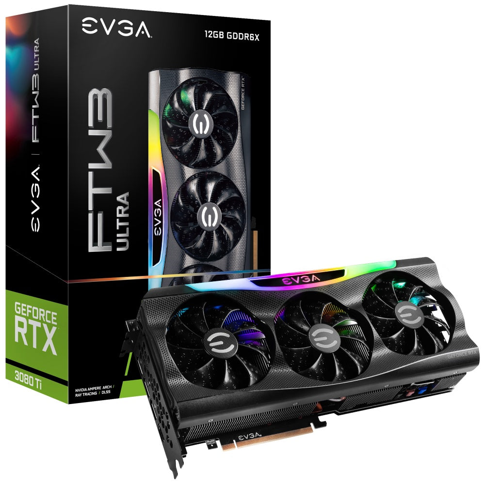 TARJETA DE VIDEO EVGA GEFORCE RTX 3080TI FW3 ULTRA GAMING 12GB GDDR6X ICX3 LED ARGB PLACA METAL 12G-P5-3967-KR