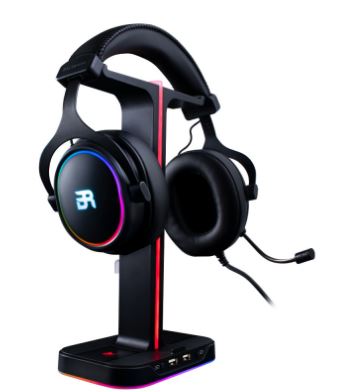 SOPORTE PARA HEADSET GAMER BALAM RUSH-ACTECK ATLAS PRO HRX20 RGB DOS PUERTOS USB NEGRO BR-931502