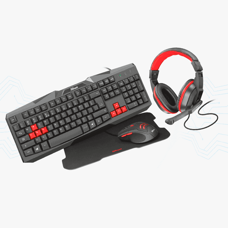 COMBO TECLADO MOUSE AURICULARES MOUSEPAD TRUST ZIVA 22312 BLACK