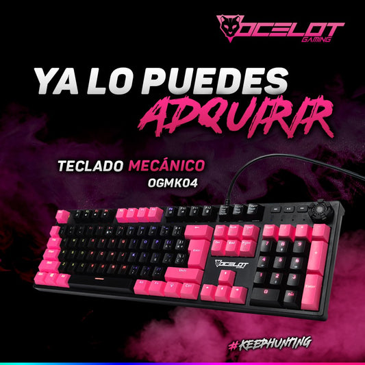 TECLADO MECANICO OCELOT EXTENDIDO RGB METALICO NEGRO-ROSA OGMK04