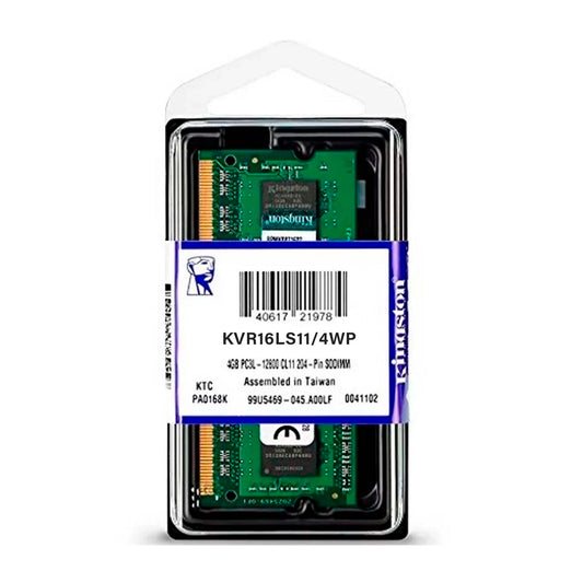 MEMORIA RAM KINGSTON SODIMM 4GB DDR3L 1600MHZ VALUERAM CL11 204PIN 1.35V KVR16LS11/4WP