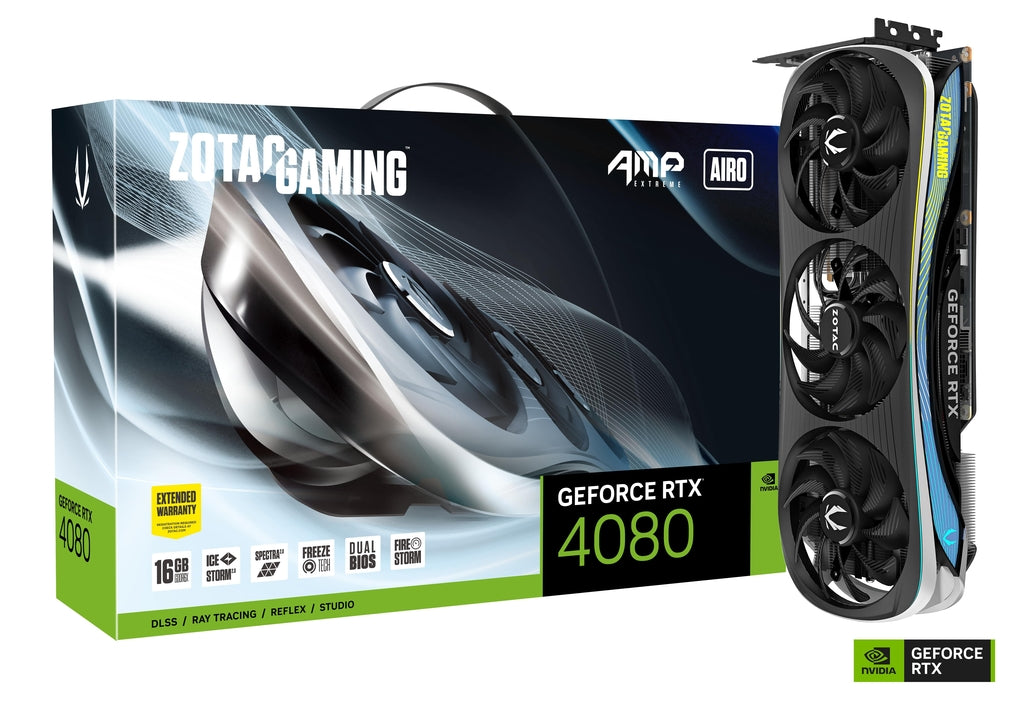 TARJETA DE VIDEO ZOTAC GEFORCE RTX 4080 AMP EXTREME AIRO 16GB GDDR6X 256BITS ZT-D40810B-10P