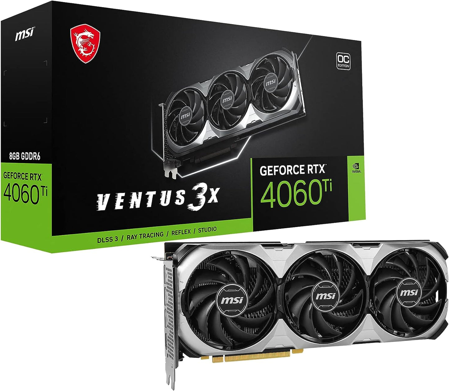 TARJETA DE VIDEO MSI (RTX 4060 TI VENTUS 3X 8G OC) 8GB GDDR6 2580 MHZ HDMI 3xDP