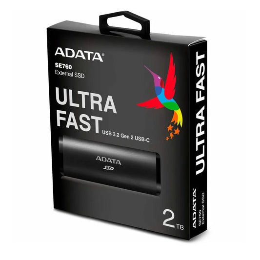 UNIDAD DE ESTADO SOLIDO SSD EXTERNO ADATA SE760 2TB PORTATIL USB 3.2 TIPO C WINDOWS MAC LINUX ANDROID PS5 XBOX X S COLOR NEGRO (ASE760-2TU32G2-CBK)