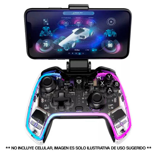 GAMEPAD BALAM RUSH KONTROL GLOW G595 INALAMBRICO BLUETOOTH 5.0 RGB VIBRACION DUAL USB-C TRANSPARENTE BR-936910