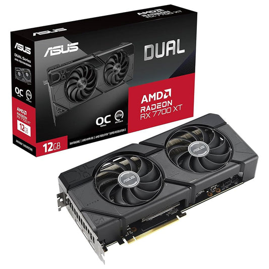 TARJETA DE VIDEO ASUS (DUAL-RX7700XT-O12G)GDDR6, 192 BITS, PCI-E 4.0,HDMI ,3*DP, DUAL FAN