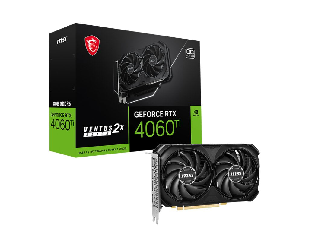 TARJETA DE VIDEO MSI GEFORCE RTX 4060 TI VENTUS 2X BLACK8G OC 8GB GDDR6 2580MHZ HDMI 3xDP