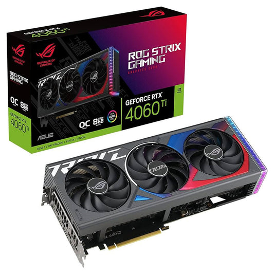 TARJETA DE VIDEO ASUS (ROG-STRIX-RTX4060TI-O8G-GAMING) 128BIT,PCI-E 4.0,HDMI2.1A,3*DP1.4A,TRI FAN