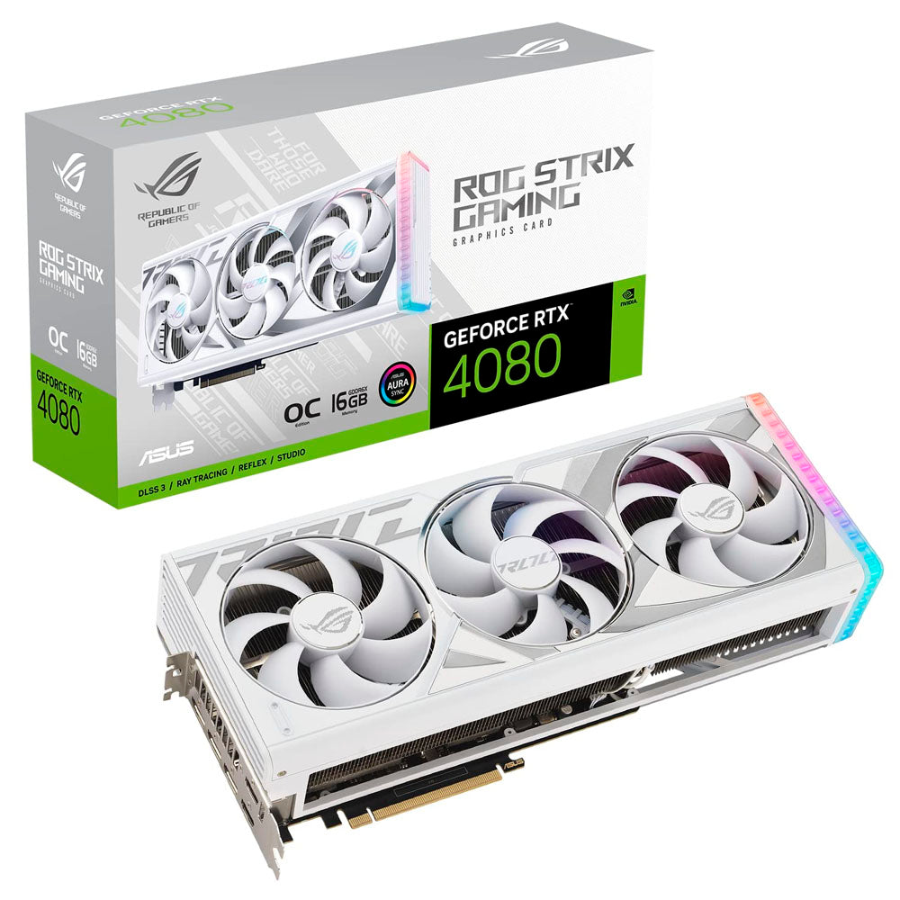 TARJETA DE VIDEO ASUS ROG STRIX GEFORCE RTX 4080 SUPER OC 16GB GDDR6X 384BITS PCIE4 2xHDMI2.1A 3xDP1.4A TRIPLE VENT BLANCA ROG-STRIX-RTX4080S-O16G-WHITE