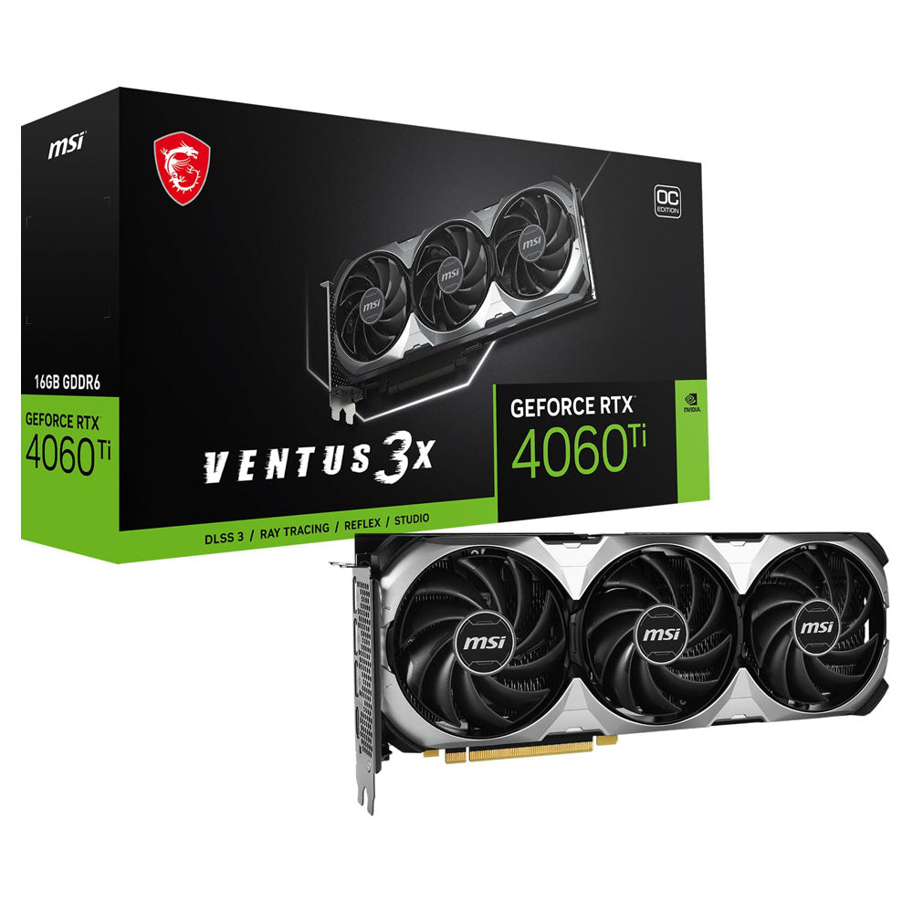 TARJETA DE VIDEO MSI GEFORCE RTX 4060TI VENTUS 3X OC 16GB GDDR6 HDMI 3xDP