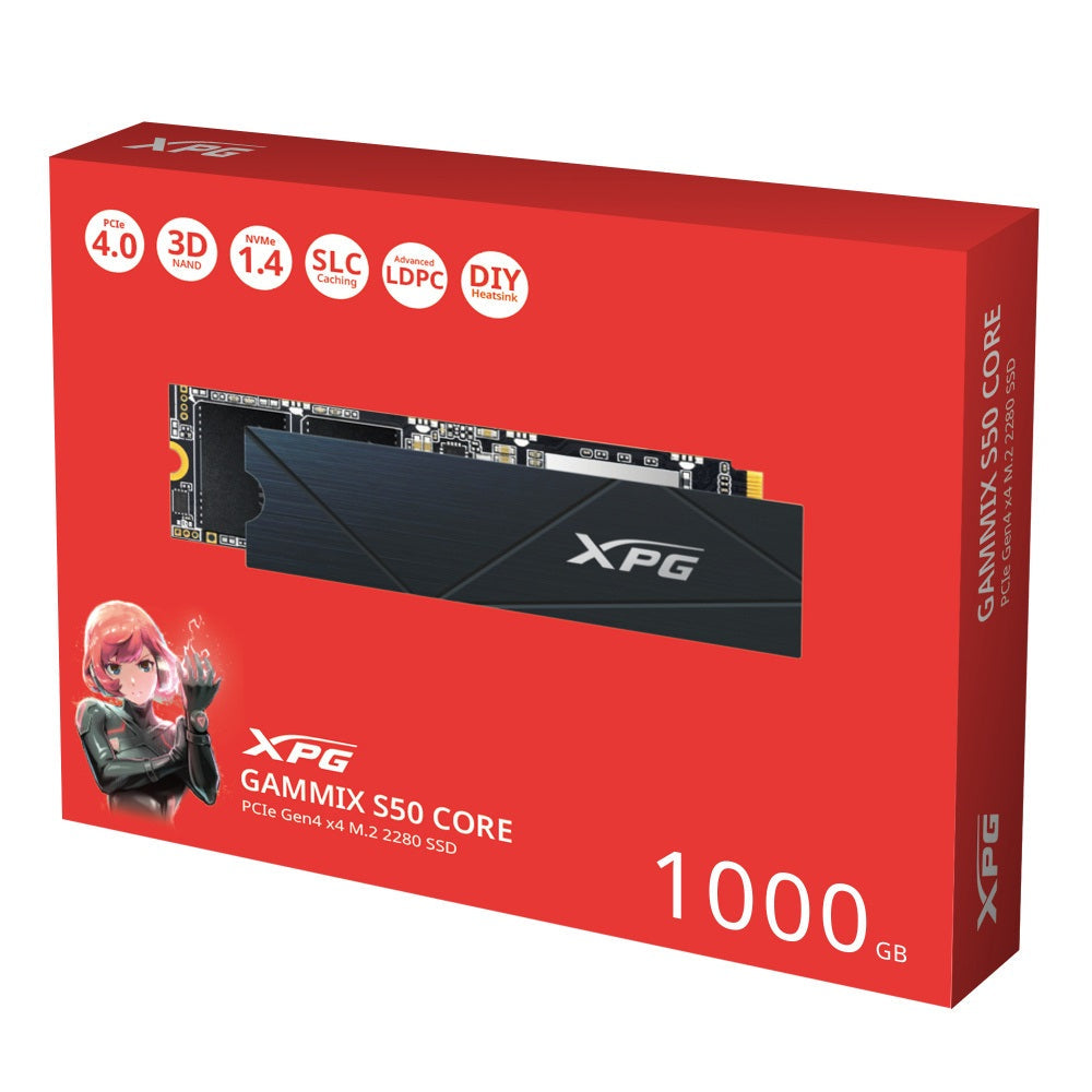 SSD INTERNO XPG GAMMIX S50 CORE 1000GB M.2 2280 PCIE GEN4X4 3.500 Y 2.800 MBs SGAMMIXS50C 1000G CS