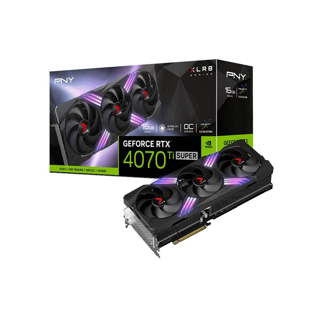 TARJETA DE VIDEO PNY NVIDIA GEFORCE RTX 4070 TI SUPER ARGB TRIPL FAN XLR8 OC /16GB GDDR6X/PCIE X16 4.0/GAMA ALTA/GAMER