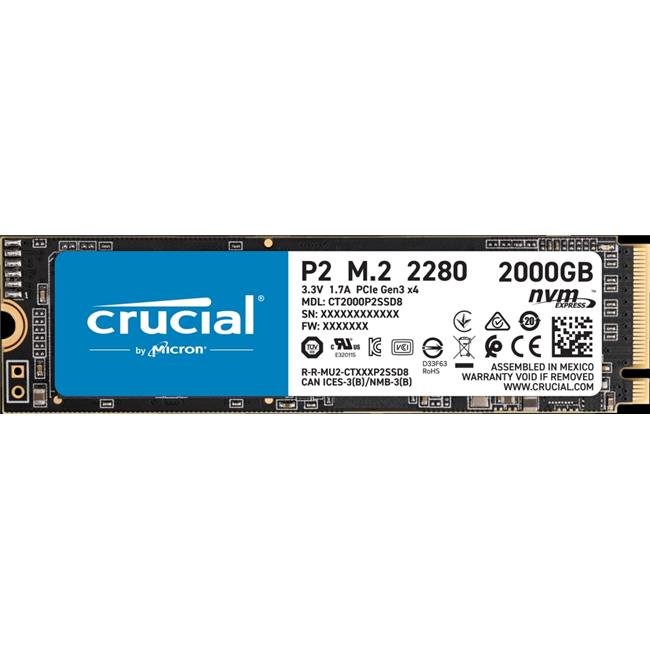 UNIDAD ESTADO SOLIDO CRUCIAL 2TB P2 M.2 PCIE 3.0 NVME 3DNAND 2280 CT2000P2SSD8