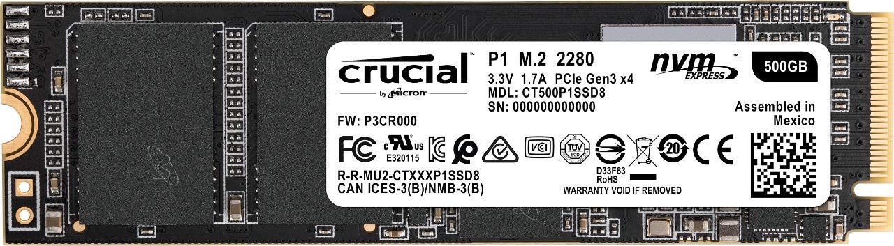 UNIDAD M.2 SSD CRUCIAL 500GB P1 2280 3D NAND NVME PCIE CT500P1SSD8