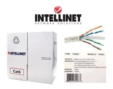 BOBINA CABLE UTP SOLIDO CAT6 INTELLINET 305MTS 704663