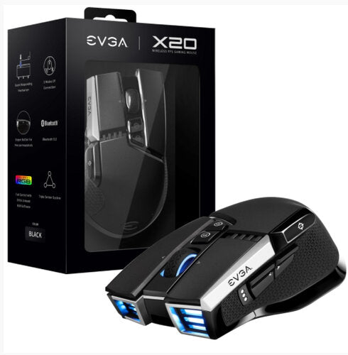 MOUSE EVGA X20 GAMING INALAMBRICO NEGRO PERSONALIZABLE 16000DPI  ERGONOMICO 903-T1-20BK-KR