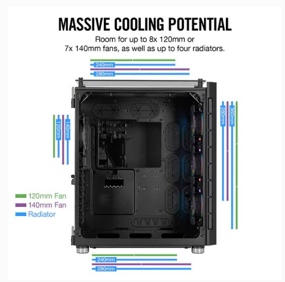 GABINETE CORSAIR (CC-9011168-WW) CRYSTAL SERIES 680X RGB VENT.VIDRIO TEMP ATX NEGRO