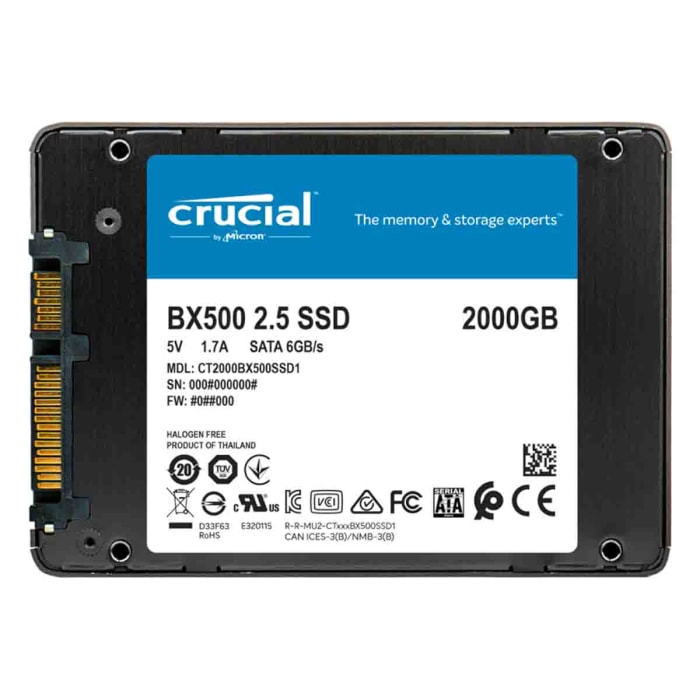 UNIDAD ESTADO SOLIDO CRUCIAL 2TB SATA3 7MM 3DNAND CT2000BX500SSD1