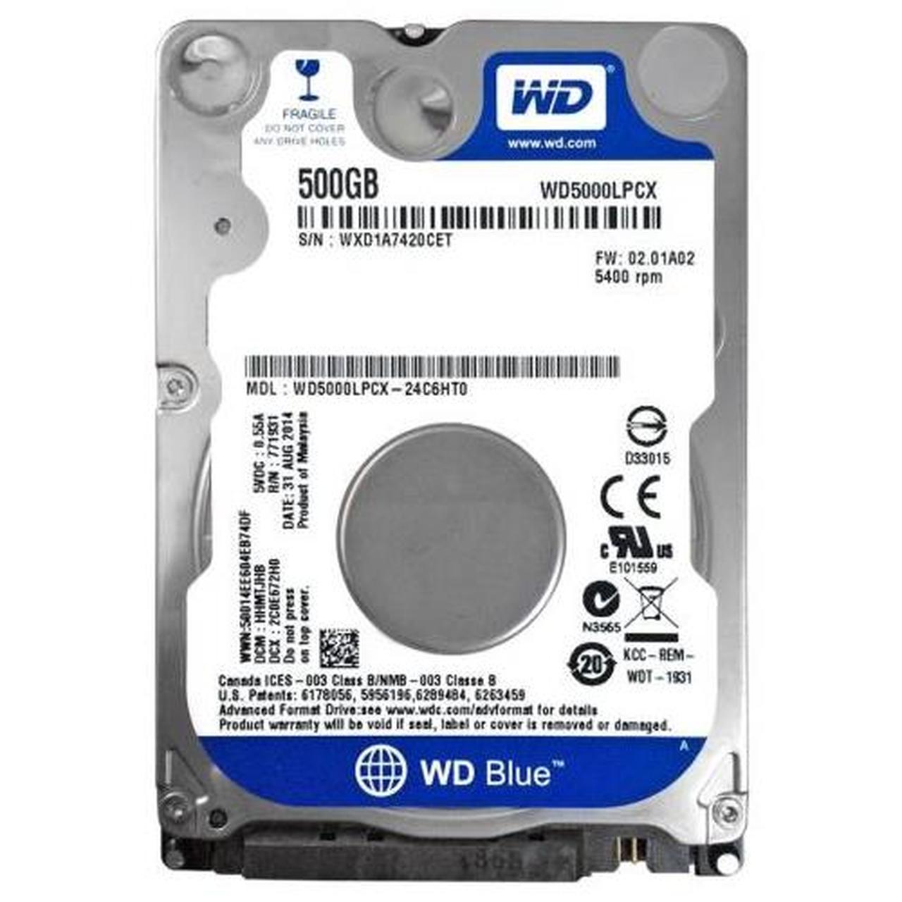 DISCO DURO INTERNO WD BLUE 2.5 500GB SATA3 6GB/S 16MB 5400RPM 7MM WD5000LPCX